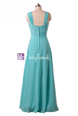 Aqua Blue Bridesmaid Dresses Long Chiffon Wedding Party Dress w/straps (BM313)