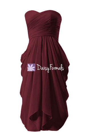Dark Scarlet Bridesmaid Dress Short Sweetheart Party Dress (BM333)
