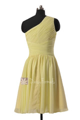 Fashion Light Yellow Chiffon Formal Dress Short One Shoulder Bridesmaid Dress(BM351)
