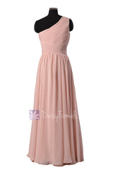 Floor length one-shoulder discount linen bridal party formal dresses(bm351l)