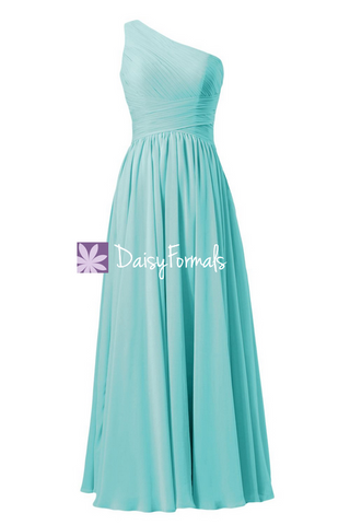 Greenish blue One Shoulder Bridesmaid Dress Long Garden Wedding Party Dress (BM351L)