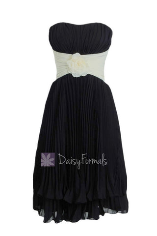 Black Cream Short Bridesmaid Dress,Layered Hem Black Bridal Party Dress (BM484)