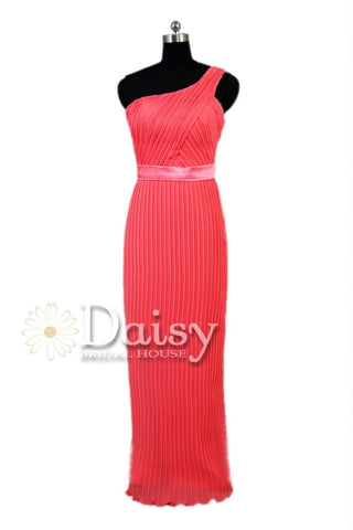 Charming Long Cherry Bridesmaid Dress Pleated One Shoulder Chiffon Dress(BM4027)