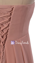 Dusty Rose Pink Chiffon Dress Long Quartz Bridesmaid Dress Nude Bridal Party Dress (BM4046L)