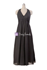 Black chiffon dress long halter chiffon evening dress women party dresses (bm414)
