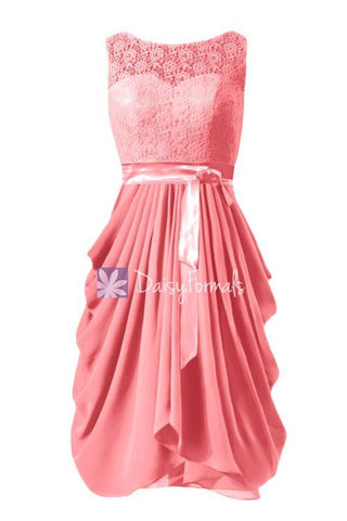 Coral Lace Party Dress Short Light Coral Bridesmaids Dress Chiffon Party Dress (BM43231)