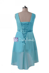 Chic Lace Party Dress Navy Blue High Low Chiffon Formal Dress Bridesmaids Dress (BM43228)