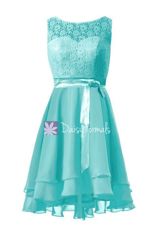 Beautiful Aqua Blue Lace Party Dress Turquoise High Low Formal Dress Bridesmaids Dress (BM43230)