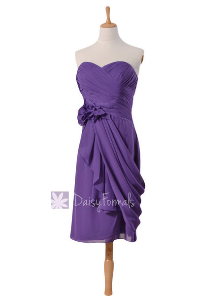 Short Amethyst Sweatheart Bridesmaid Chiffon Vivid Purple Prom Dress W/ Draped Overlay(BM437) – DaisyFormals-Bridesmaid and Formal Dresses in 59+ Colors