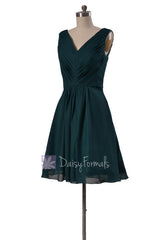 Delicate knee length rich peacock cheap chiffon bridesmaid dresses w/v-neck(bm5194s)