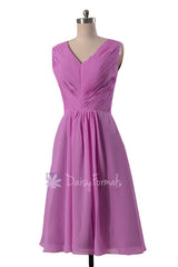 Beautiful wisteria chiffon formal dress short pleated discount bridesmaid dresses w/v-neck(bm5194s)