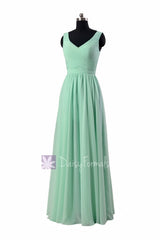 Floor length mint green chiffon bridal party dress v-neck online bridesmaid dresses(bcd3975l)