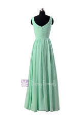 Floor Length Mint Green Chiffon Bridal Party Dress V-Neck Bridesmaid Dress(BCD3975L)