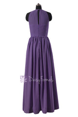 Appealing Pale Purple Chiffon Long  Bridesmaid Dress Formal Dress W/Illusion Neckline(BM5197L)