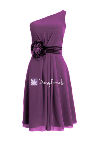 Sweet Knee Length Bridesmaids Dress Vintage Dark Plum Chiffon Party Dress (BM5277)