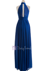 Charming long high-collar sapphire bridesmaid dresses w/keyhole front and back(bm5742)