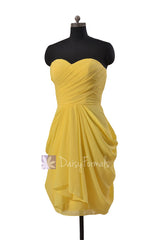 Daffodil yellow knee length strapless chiffon bridesmaid dress special occasion formal dresses(bm643s)
