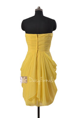 Daffodil Yellow Knee Length Strapless Chiffon Bridesmaid Dress Formal Dress(BM643S)