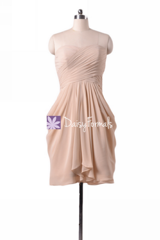 Apricot Chiffon Party Dress Knee Length Bridesmaids Dress Beach Wedding Party Dress (BM643S)