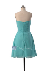 Short strapless chiffon prom dress tiffany blue discount bridesmaid dresses(bm718)