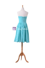 Aqua Blue Strapless Chiffon Party Dress Cocktail Green Blue Beach Wedding Dress (BM731ATS)