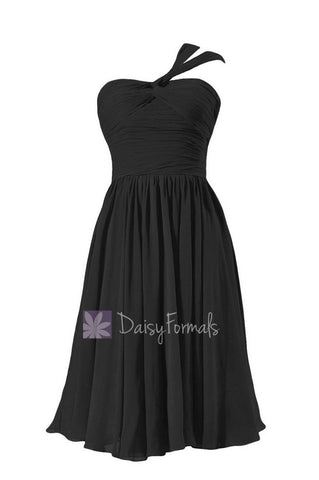 Black One-Shoulder Wedding Party Dress Sweetheart Chiffon Formal Dress(BM731S)