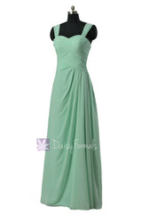 Floor length chiffon bridesmaid dress w/ straps mint elegant formal dresses(bm732l)