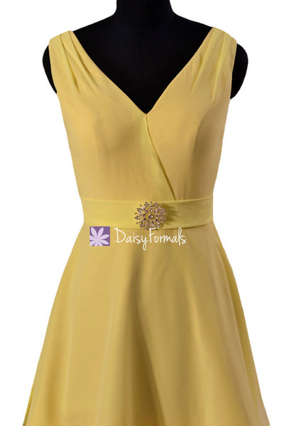 Goldenrod V-neckline Party Dress Beach Bridal Party Dress Cocktail Chiffon  Prom Dress W/straps(BM7732)