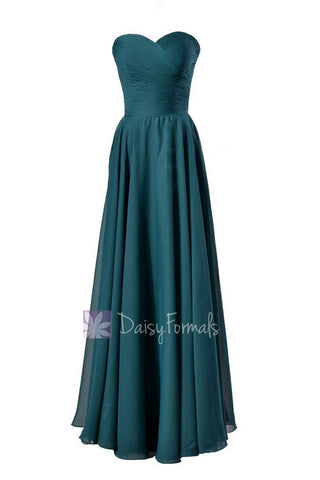Elegant Long Sweetheart Chiffon Bridesmaid Dress Dark Teal Formal Dress(BM7860)