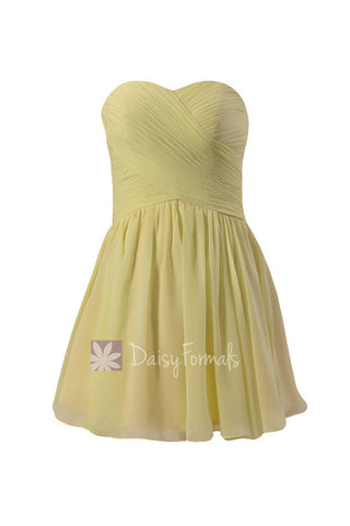 Cute Strapless Light Yellow Mini Skirt Party Dress Sweetheart Chiffon Bridesmaid Dress(BM800N)