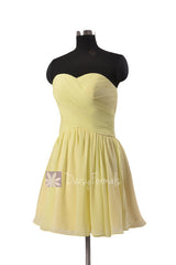 Cute strapless light yellow mini skirt party dress sweetheart chiffon discount bridesmaid dresses(bm800n)