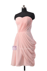 Asymmetric pastel pink chiffon party dress sweetheart knee length pink bridesmaid dresses(bm810)