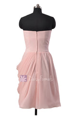 Asymmetric Pastel Pink Chiffon Party Dress Sweetheart Knee Length Pink Bridesmaid Dress(BM810)