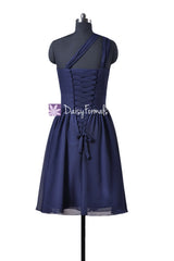 Deep Blue Chiffon Bridesmaid Dresses Custom Short Bridal Party Dress Formal Dress (BM837)