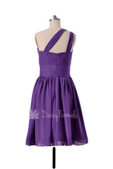 Amethyst mesth one-shoulder chiffon party dress regency purple short bridesmaid dresses(bm837)