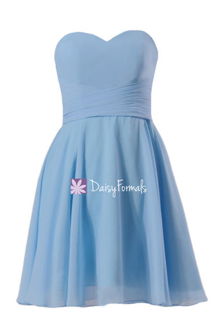 Cornflower Blue Bridesmaids Dress Strapless Full A-line Party Dress W/Draped Bodice (BM8487S)