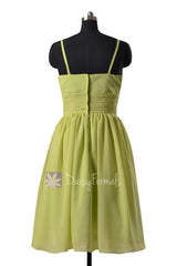 Chic Green Knee Length Bridal Party Dress Chiffon Formal Dress W/V-Neckline(BM8515)