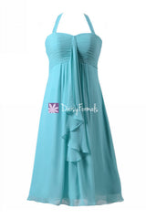 Flowing beach bridesmaid wedding dress tiffany blue bridesmaid dresses w/halter straps (bm892s)
