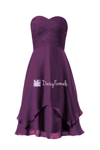 Dark Plum Party Dress Chiffon Dress Knee Length Byzantium Chiffon Bridesmaids Dress(BM912A)
