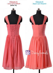 Vintage rose pink chiffon party dress flowing dusty rose chiffon bridesmaids dresses (bm913)