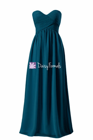 Dark Teal Chiffon Party Dress Long Sweetheart Teal Formal Dress Evening Dress (BM9823ST)