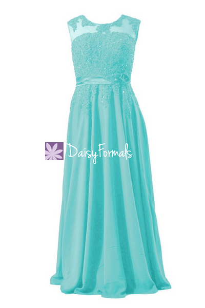 Robin's Egg Blue Lace Appliqué Elegant Evening Dress Long