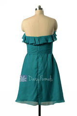 In stock,ready to ship - mini length sweetheart pine green discount chiffon bridesmaid dresses (bm1549sd)- (#43 pine green)