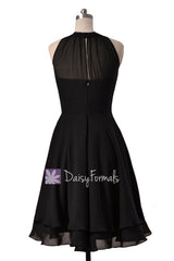 Short Black Prom Dress Little Black Party Dress Short High Low Black Chiffon Formal Dress (CST1004)