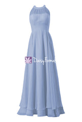 Vintage blue elegant bridesmaid dress long evening dress pale blue formal dress (cst1004lt)