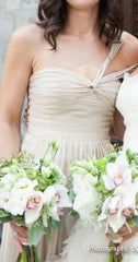 Yellow green chiffon mini skirt bridesmaid dress bridal party dresses(bm731n)