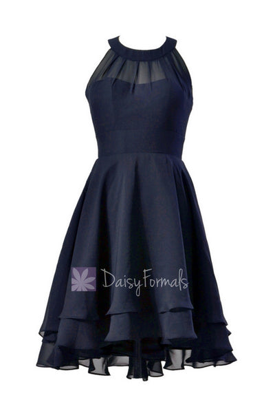 navy blue bridesmaid dresses knee length Chiffon Formal Dress Short High Low Cheap Dress W/Illusion Neckline(CST2225) – DaisyFormals-Bridesmaid and Formal in 59+ Colors 5 inch / 90 collection-kaftans SUNDAY DATE DRESS LIGHT Color:Navy Floral Dancer