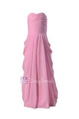 Long strapless chiffon flower girl dress beautiful pink formal flower girl dress(fl2397)