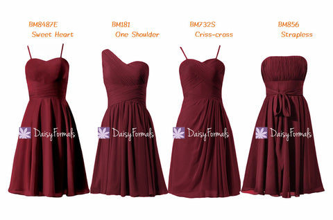 Dark Scarlet Mix & Match Bridesmaids Dress One Shoulder Party Dress Strapless Chiffon Dress (MM65)