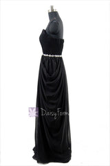 Delicate Floor Length Black Chiffon Dress Beaded Sweetheart Beach Wedding Dress(PR72168)